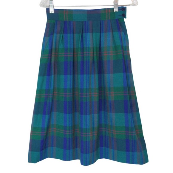 Pendleton Dresses & Skirts - Vintage Miss Pendleton Blue Plaid Pleated Midi Skirt Virgin Wool Women’s XS
